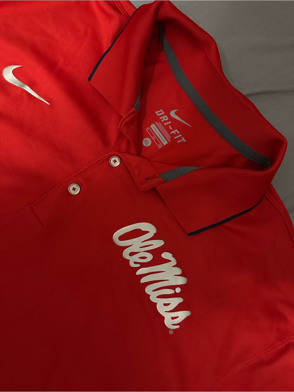 Nike Dri-FIT Ole Miss Rebels NCAA Red Performance Polo Shirt XL big logo perfect